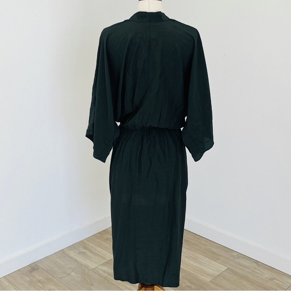 SHEIKE Fortress Olive Green Kimono Sleeve Draped Wedding Evening Midi Dress - Picture 6 of 15